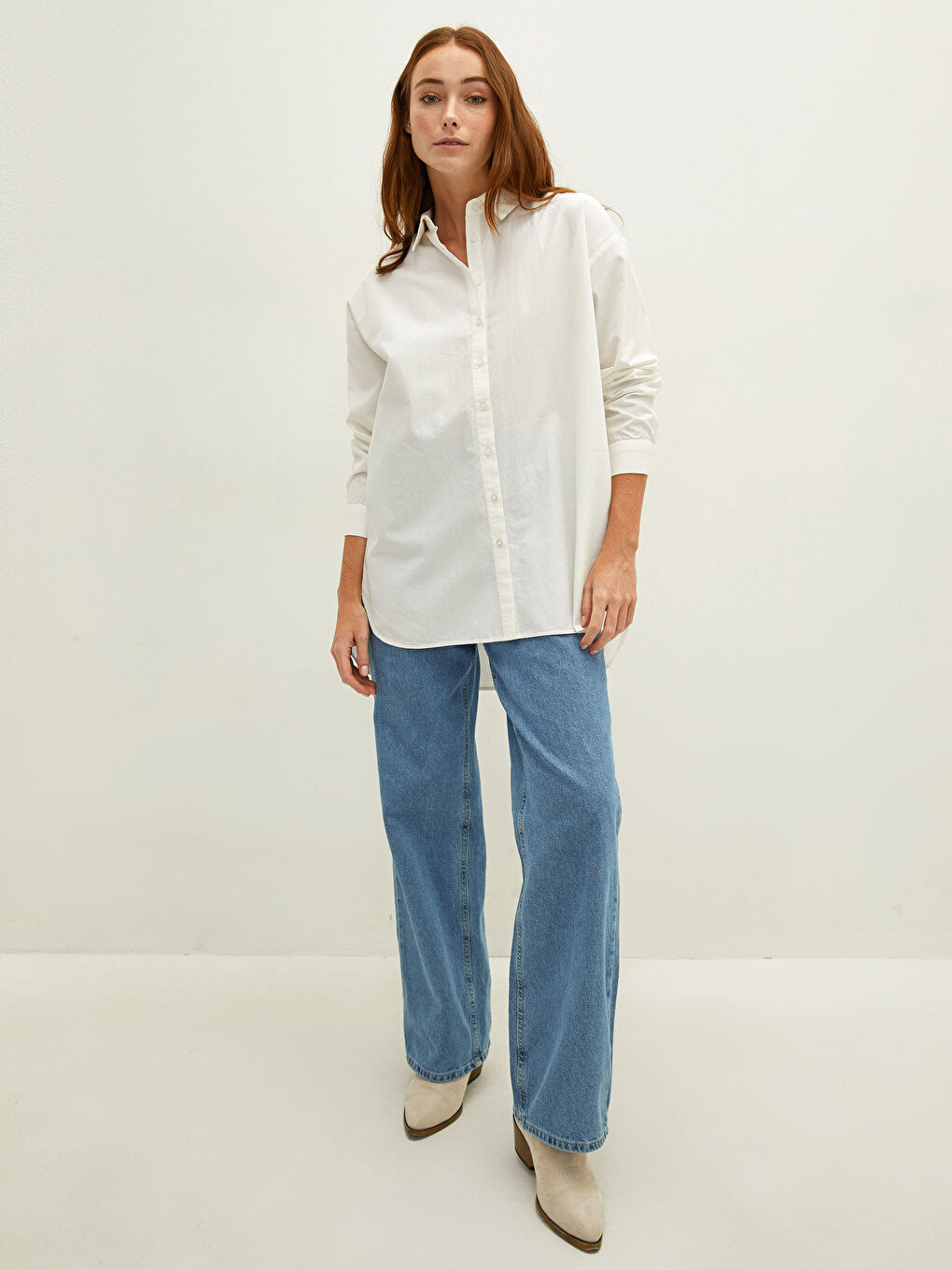 Buttoned Regular Long Sleeve Poplin Women's Shirt-3