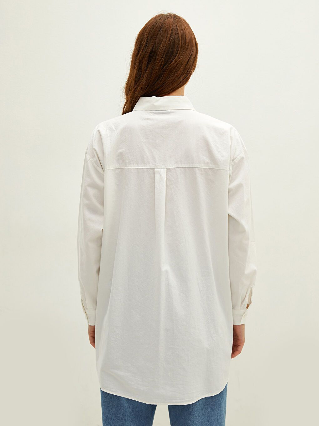 Buttoned Regular Long Sleeve Poplin Women's Shirt-4