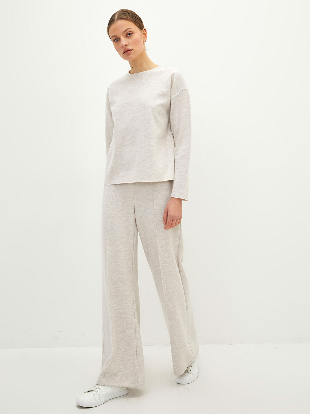Crew Neck Plain Long Sleeve Women's Crop Top -W1FF49Z8-L8Q