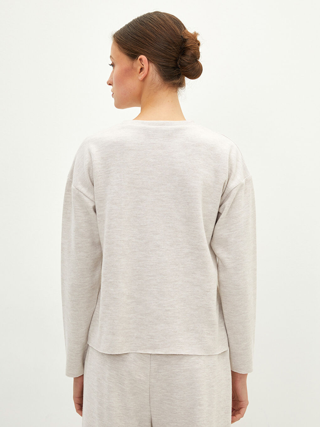 Crew Neck Plain Long Sleeve Women's Crop Top -W1FF49Z8-L8Q