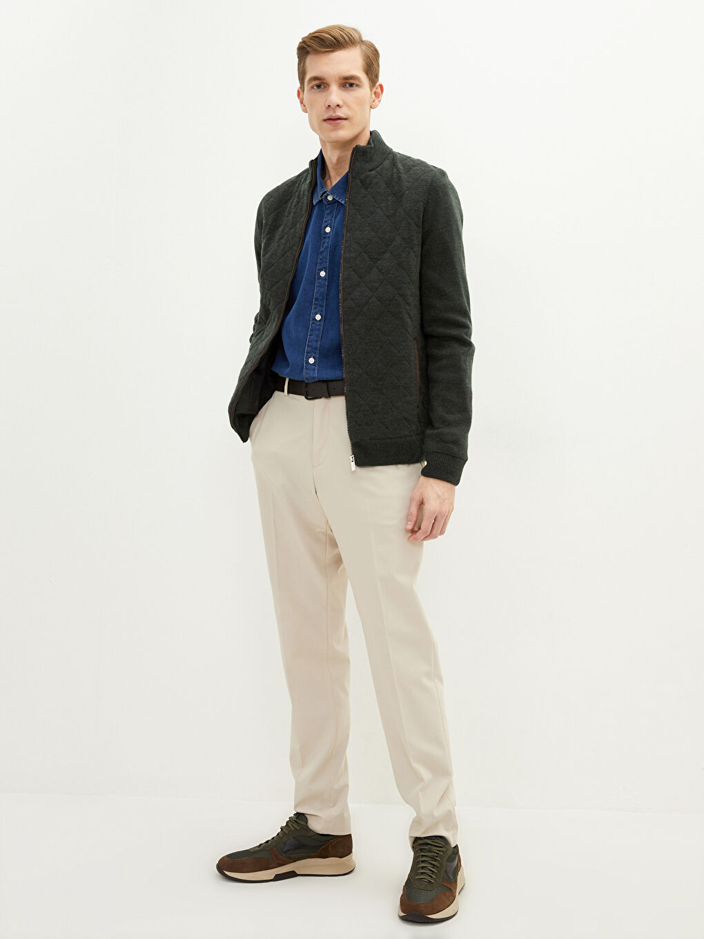 Cardigan en Tricot à Col Cheminée pour Hommes Coupe Régulière-1