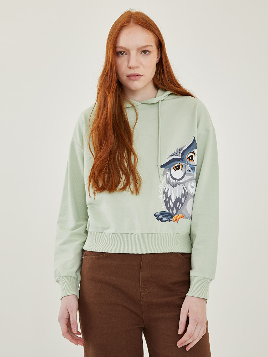 LCW Vision Hoodie Owl Printed Long Sleeve Women's Sweatshirt -W1FF72Z8-G8D