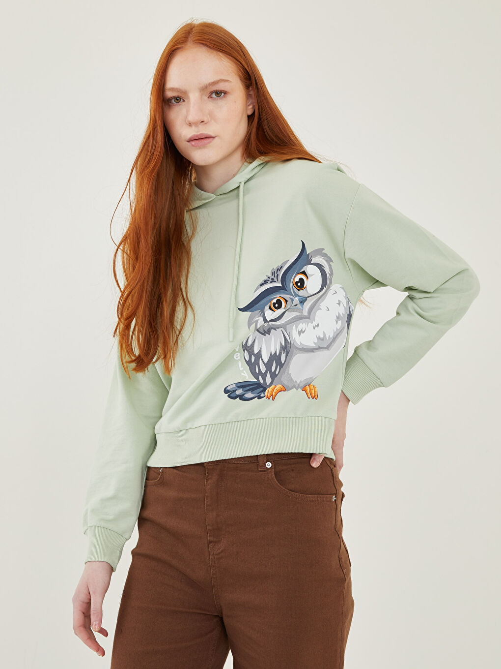 LCW Vision Hoodie Owl Printed Long Sleeve Women's Sweatshirt -W1FF72Z8-G8D