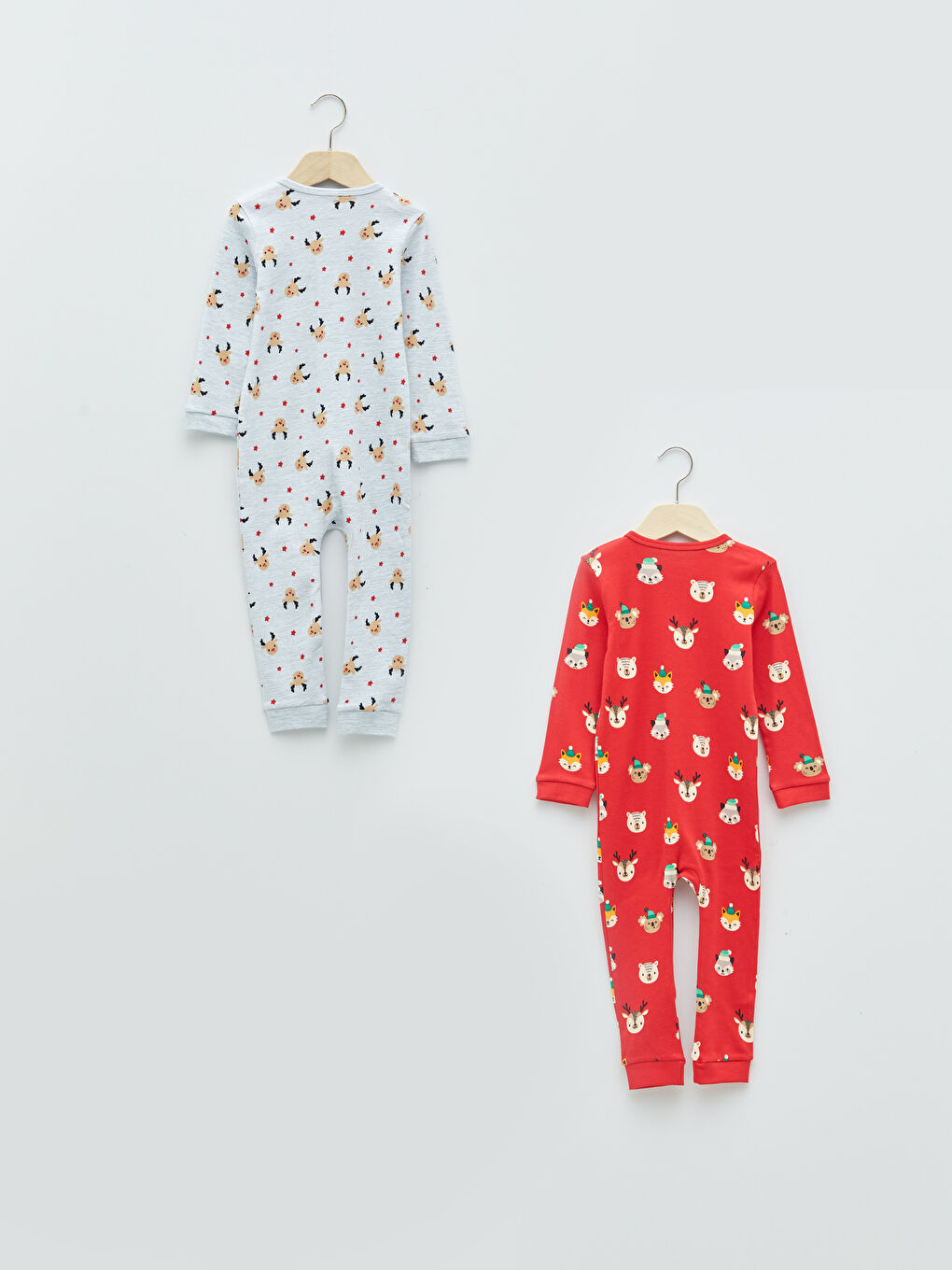 Crew Neck Long Sleeve Christmas Themed Baby Boy Zipper Jumpsuit 2-Pack-1