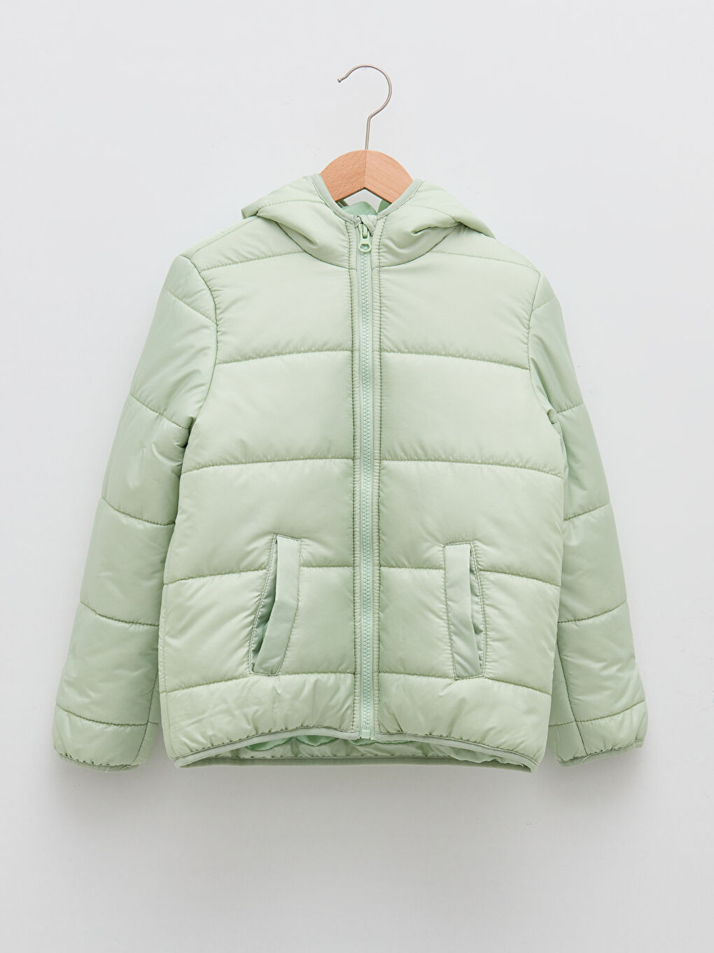 Yeşil Kapüşonlu Kız Çocuk Şişme Mont-2