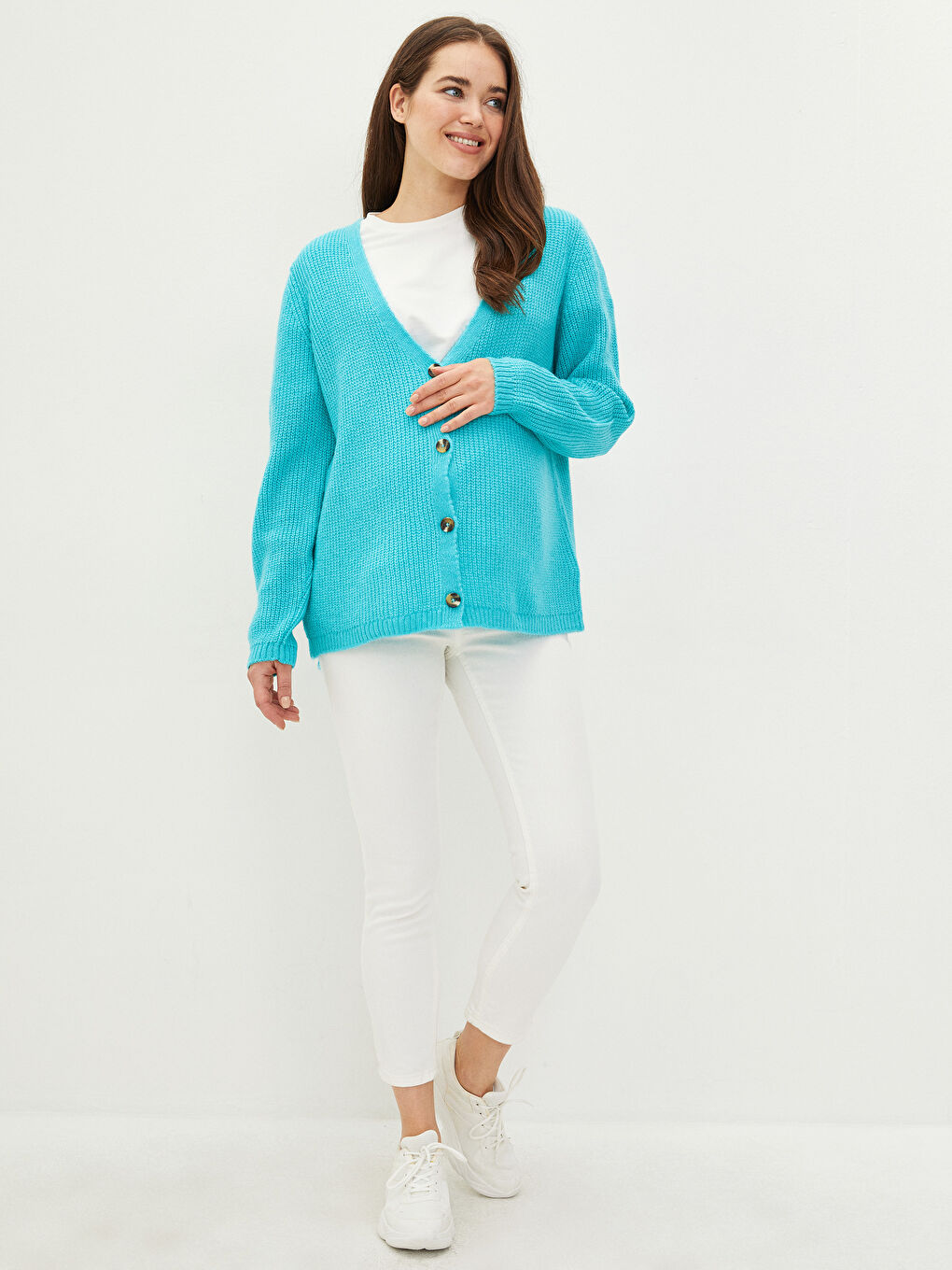 LCWAIKIKI Maternity V Neck Regular Long Sleeve Maternity Tricot Cardigan -W1FF98Z8-FHD