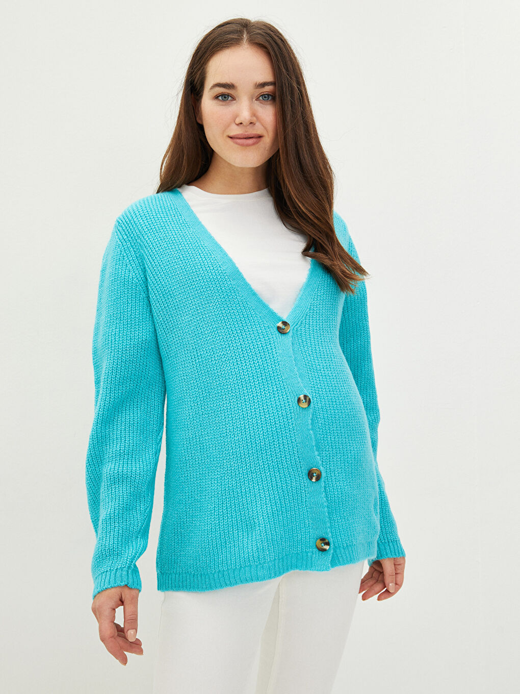 LCWAIKIKI Maternity V Neck Regular Long Sleeve Maternity Tricot Cardigan -W1FF98Z8-FHD