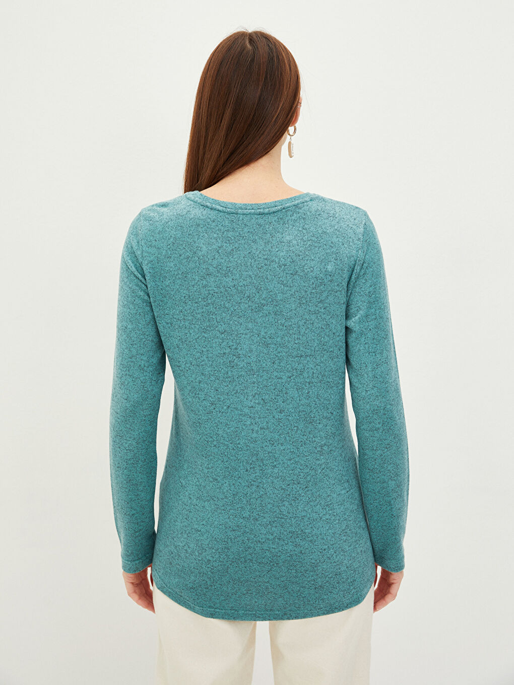 T-shirt à manches longues uni à col rond pour Femmes-3