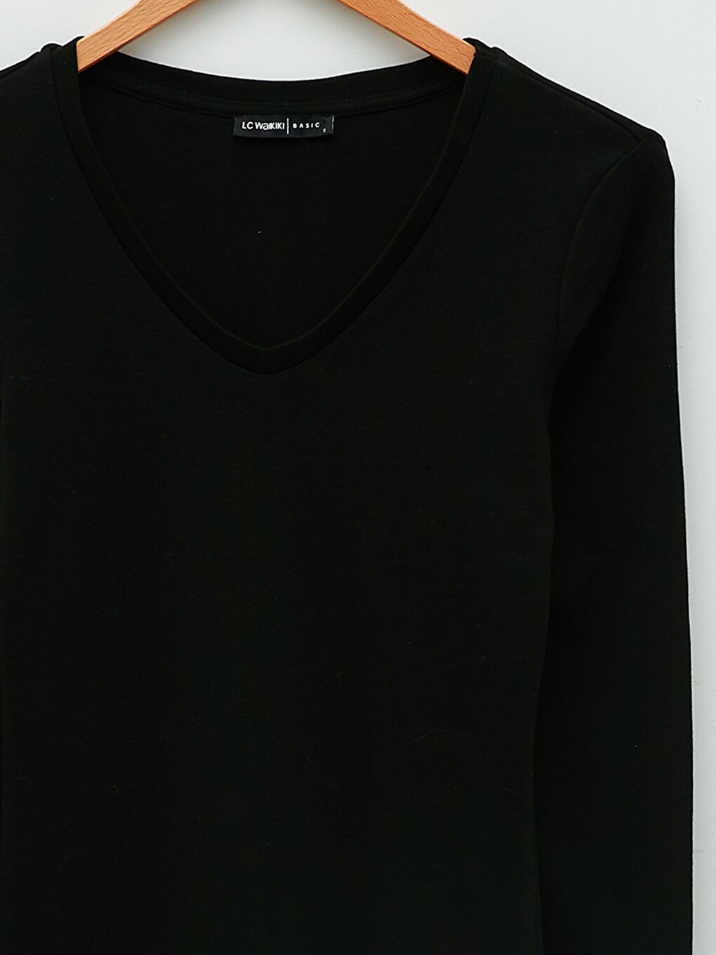 V Neck Straight Long Sleeve Cotton Women's T-Shirt-6