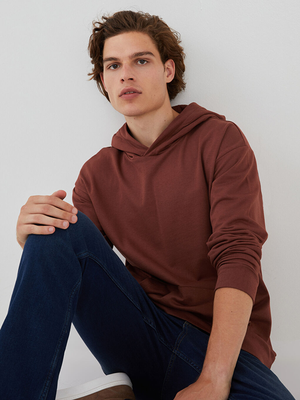 Pembe Uzun Kollu Erkek Hoodie