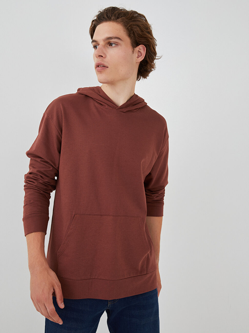 Pembe Uzun Kollu Erkek Hoodie-1