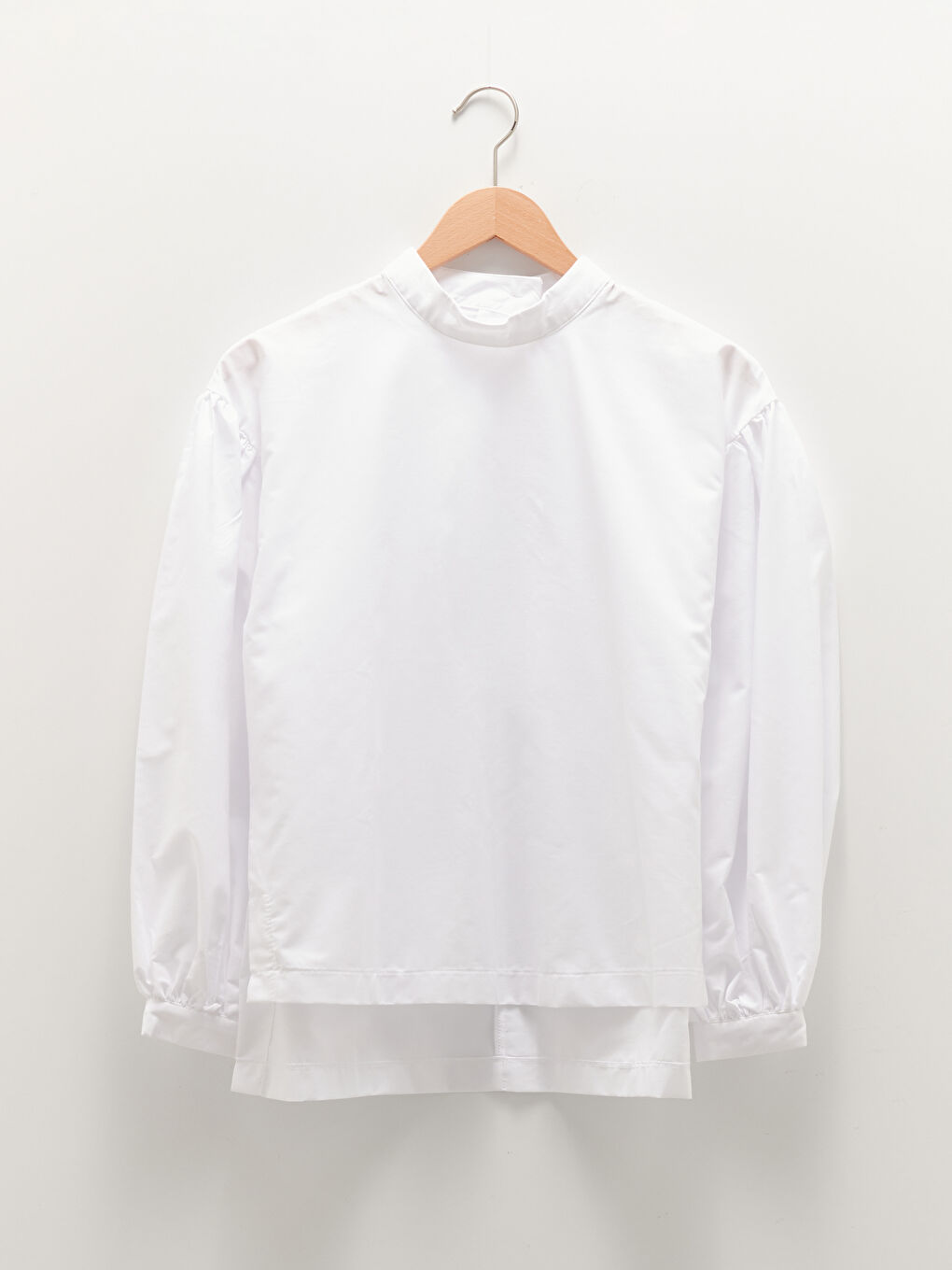 Beyaz Hakim Yaka Düz Uzun Kollu Poplin Kadın Bluz-5