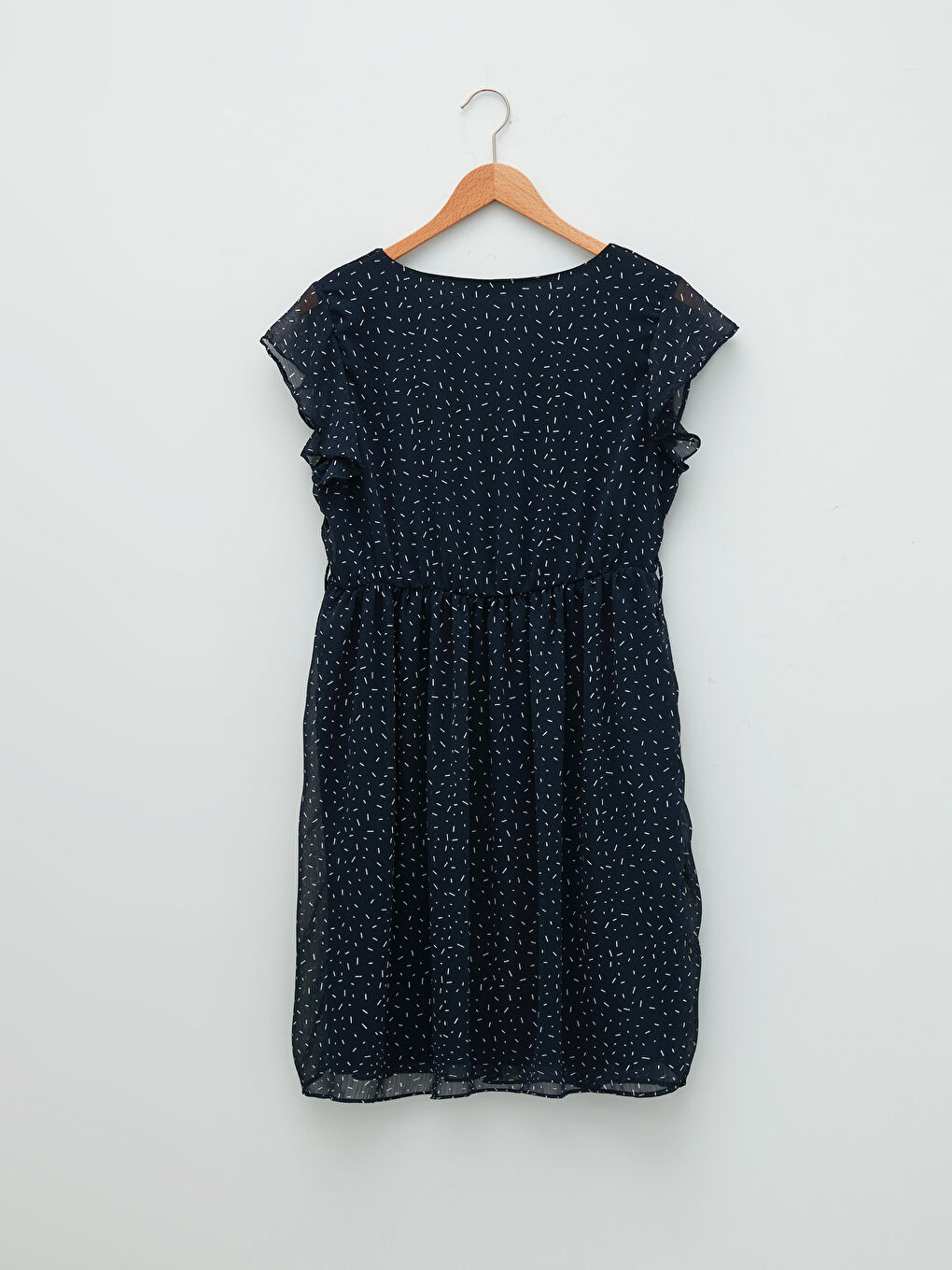 Lacivert V Yaka Desenli Kısa Kollu Şifon Hamile Elbise-5