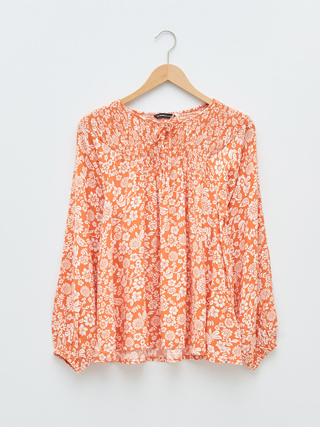 Tie Collar Floral Long Sleeve Viscose Women's Blouse-6