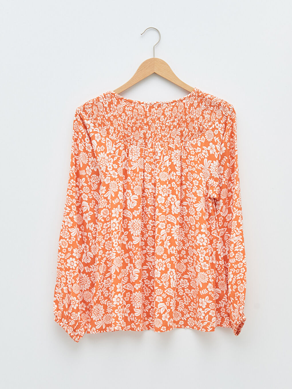 Tie Collar Floral Long Sleeve Viscose Women's Blouse-7