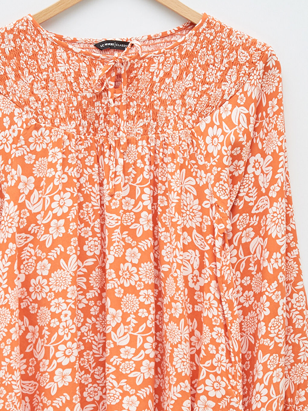 Tie Collar Floral Long Sleeve Viscose Women's Blouse-8