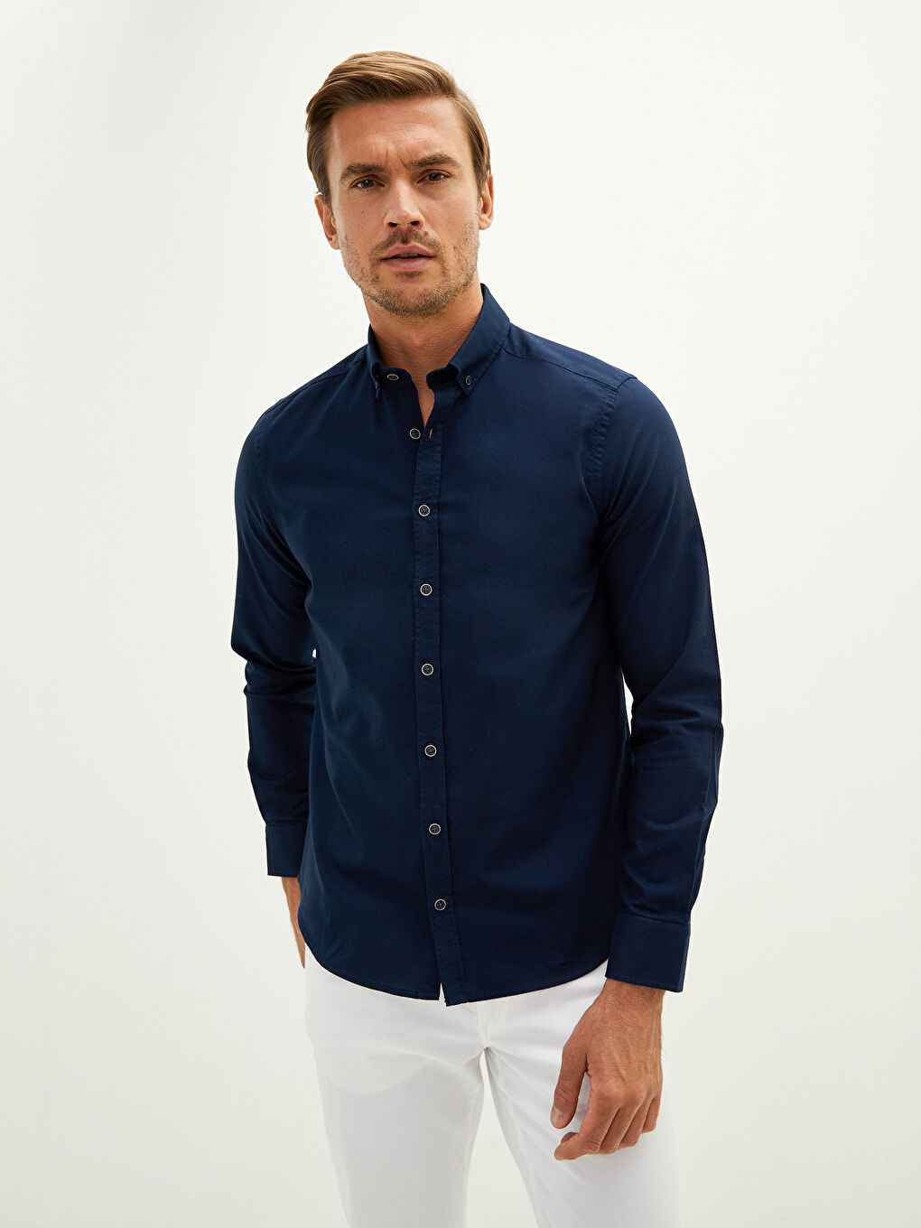 قميص رجالي كم طويل قطن رفيع-2