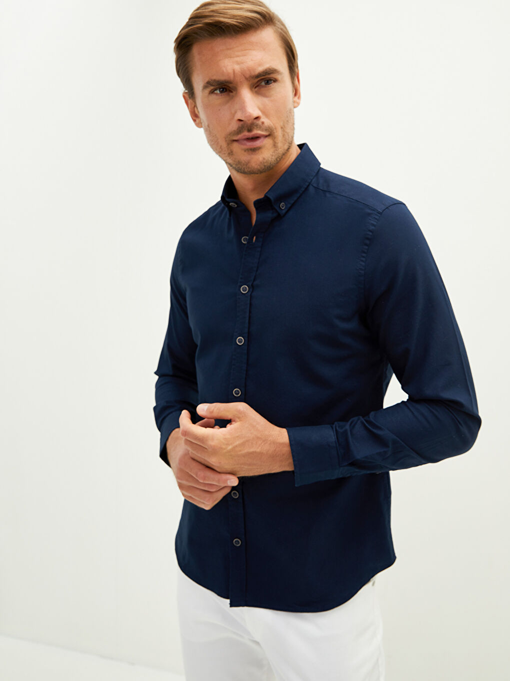 قميص رجالي كم طويل قطن رفيع-3