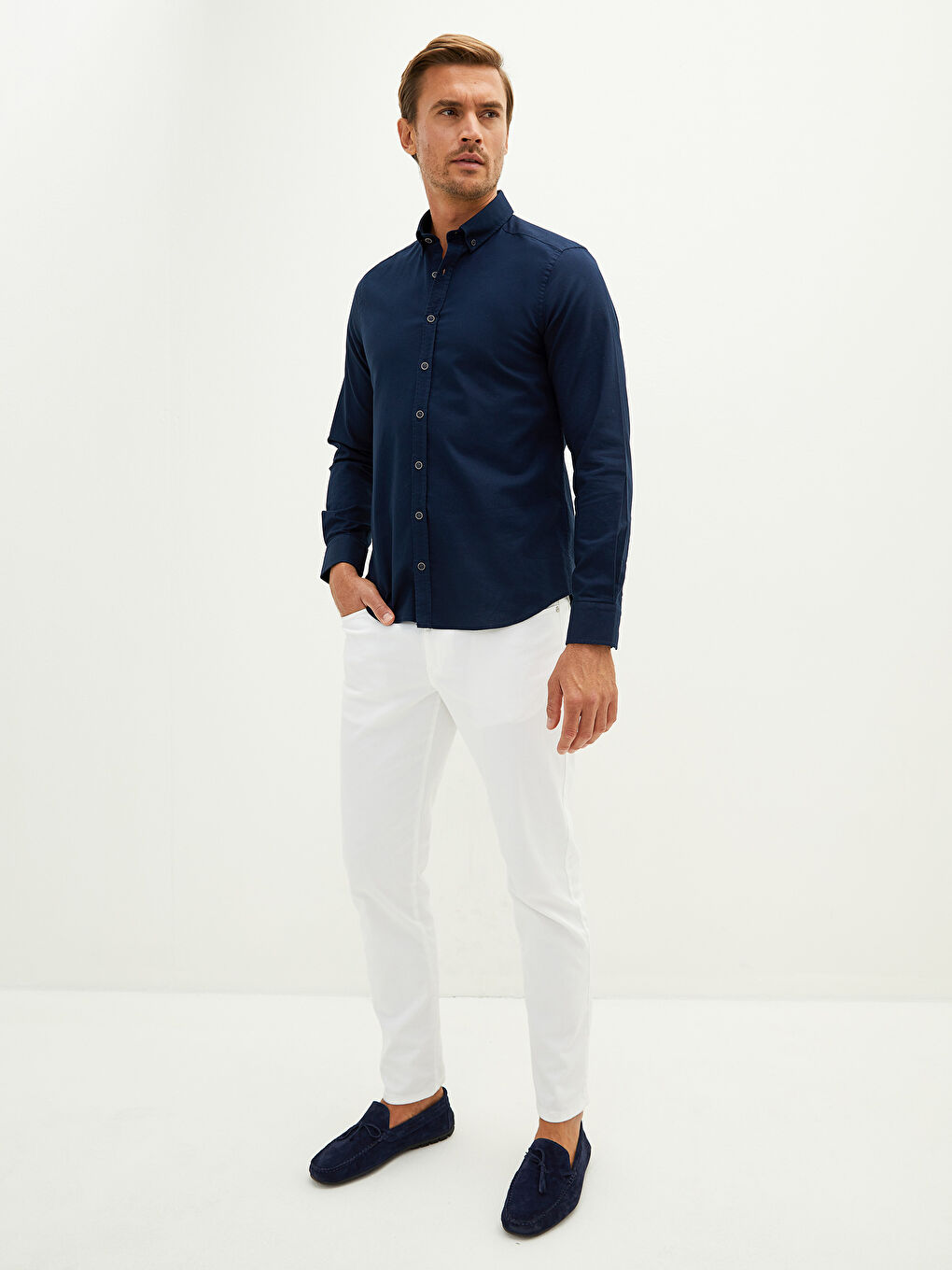 قميص رجالي كم طويل قطن رفيع-4