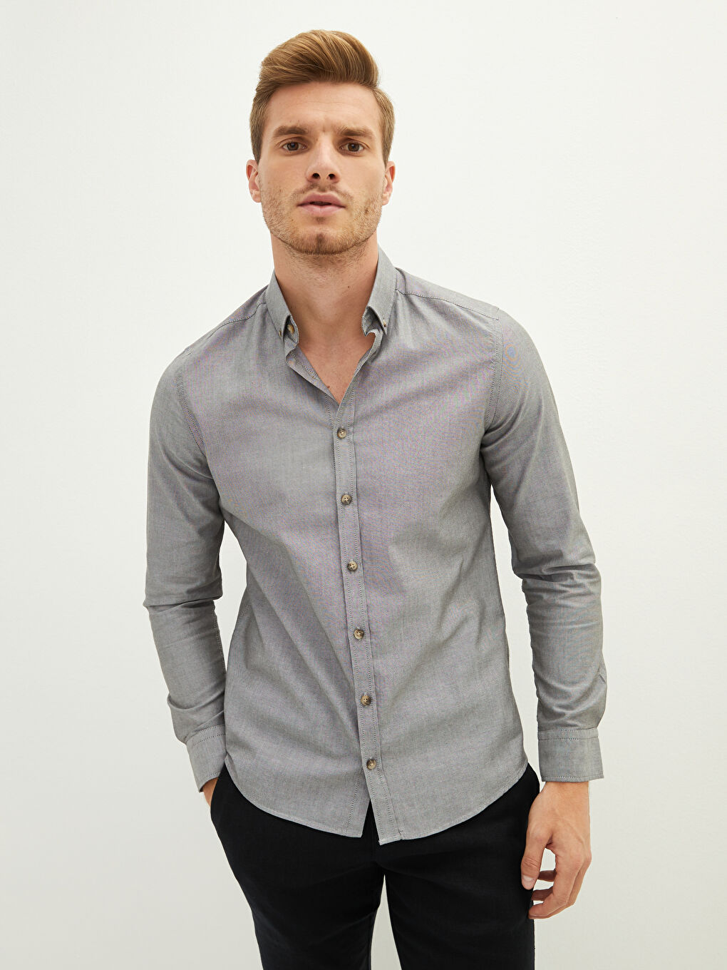 قميص رجالي قطن بأكمام طويلة وقصة ضيقة-1