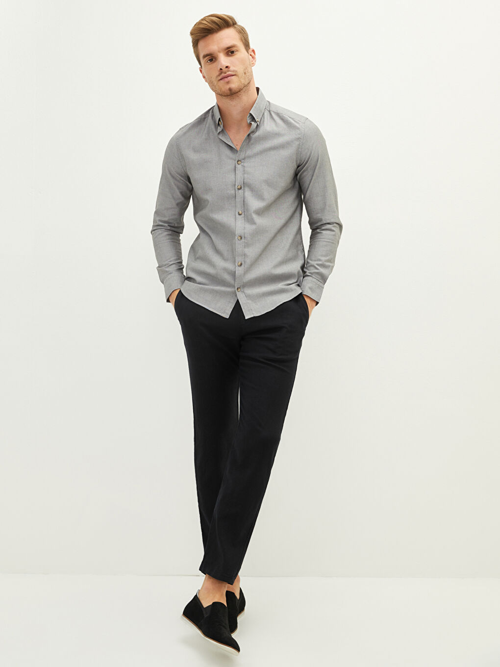 قميص رجالي قطن بأكمام طويلة وقصة ضيقة-3