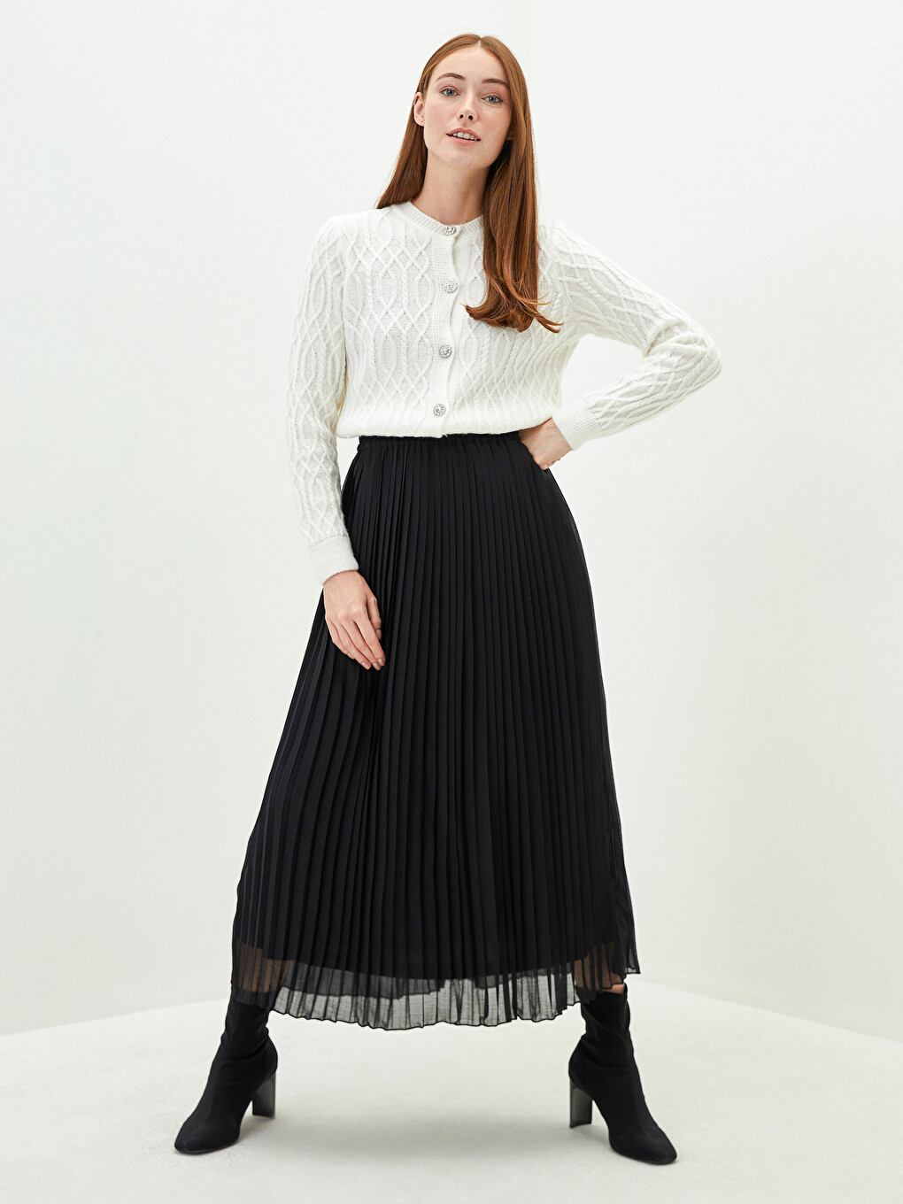 Cardigan Femme à Col Rond et Manches Longues-3