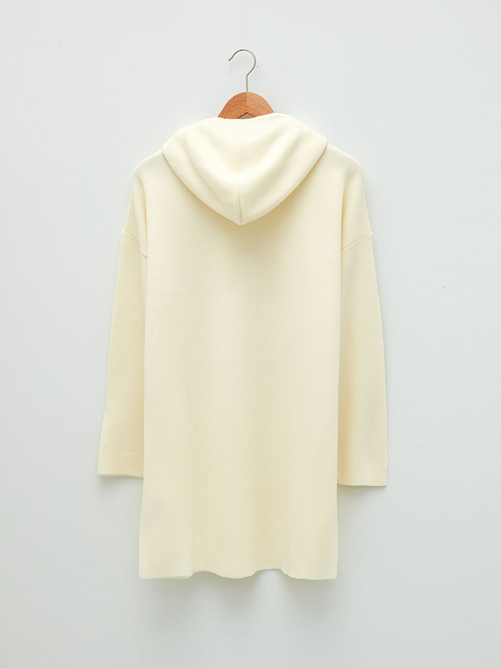 Bej Kapüşon Yaka Düz Uzun Kollu Kadın Triko Hırka-9