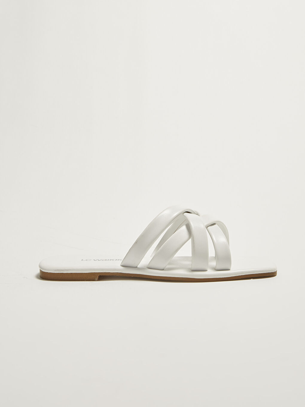 Beyaz Deri Görünümlü Çapraz Bantlı Kadın Terlik-1