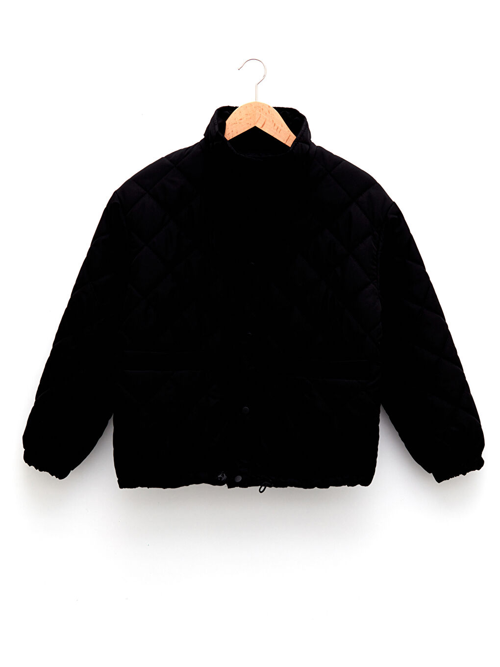 Siyah Dik Yaka Kapitone Desenli Uzun Kollu İnce Kadın Şişme Mont-6