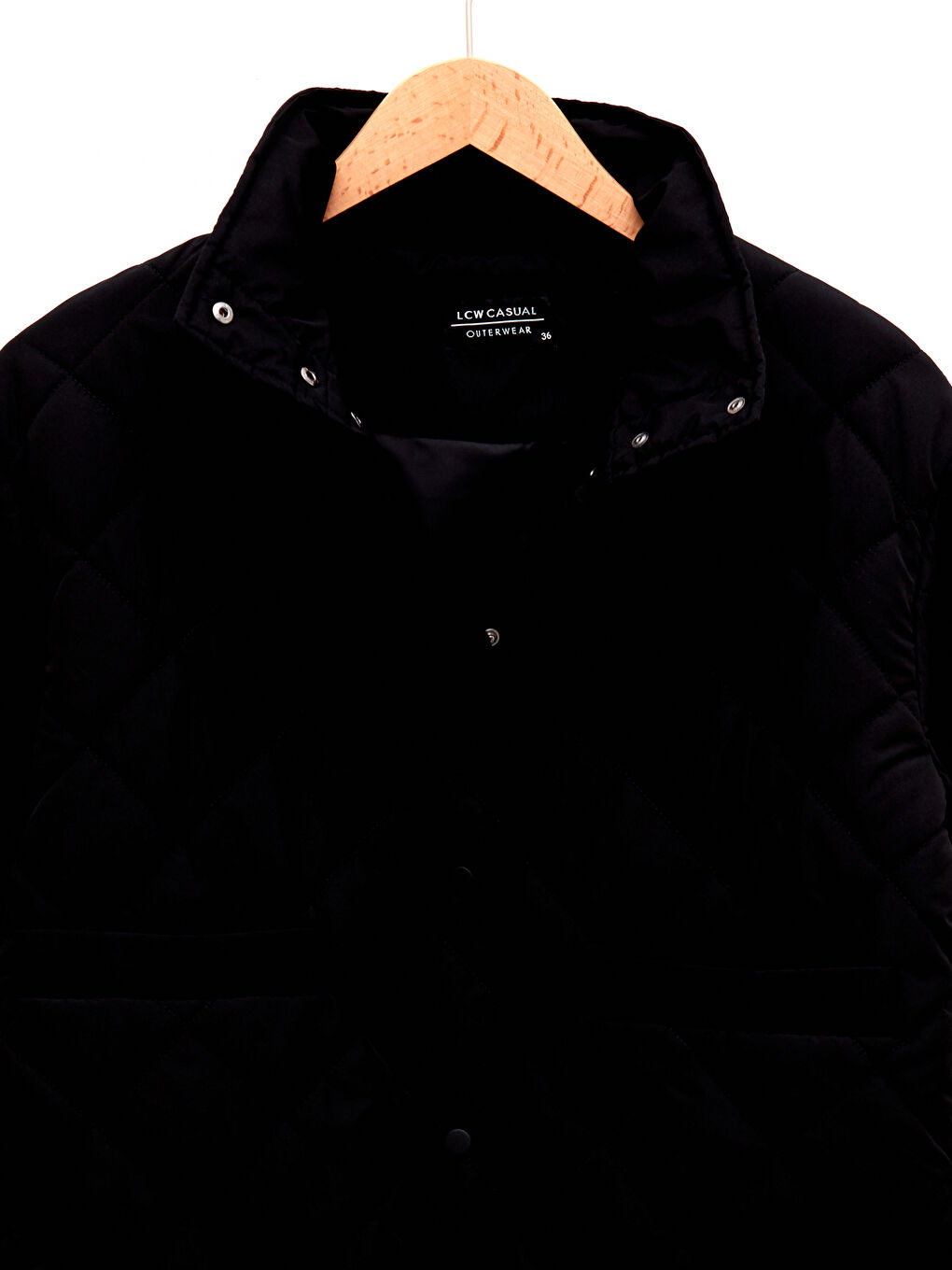 Siyah Dik Yaka Kapitone Desenli Uzun Kollu İnce Kadın Şişme Mont-8