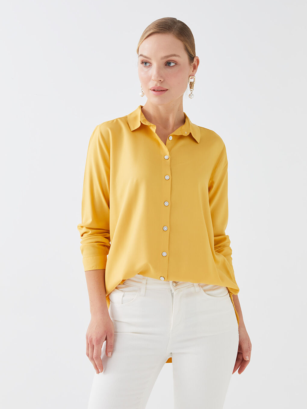 Plain Long Sleeve Women's Viscose Shirt