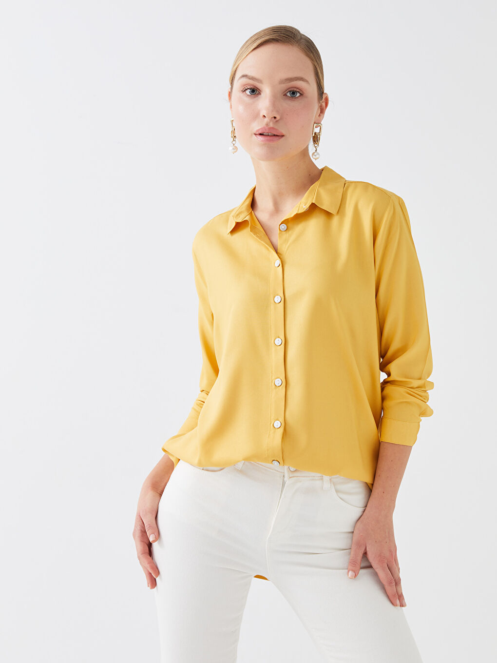 Plain Long Sleeve Women's Viscose Shirt-1