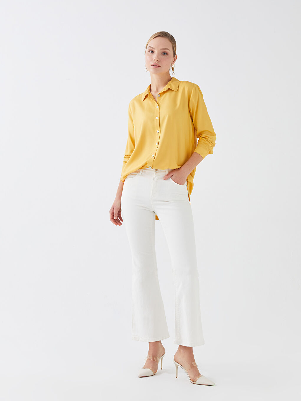 Plain Long Sleeve Women's Viscose Shirt-2