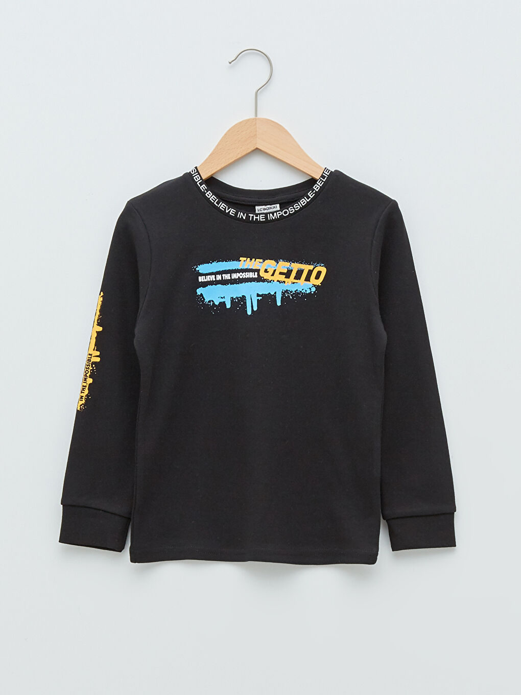 Siyah Bisiklet Yaka Baskılı Uzun Kollu Erkek Çocuk Sweatshirt