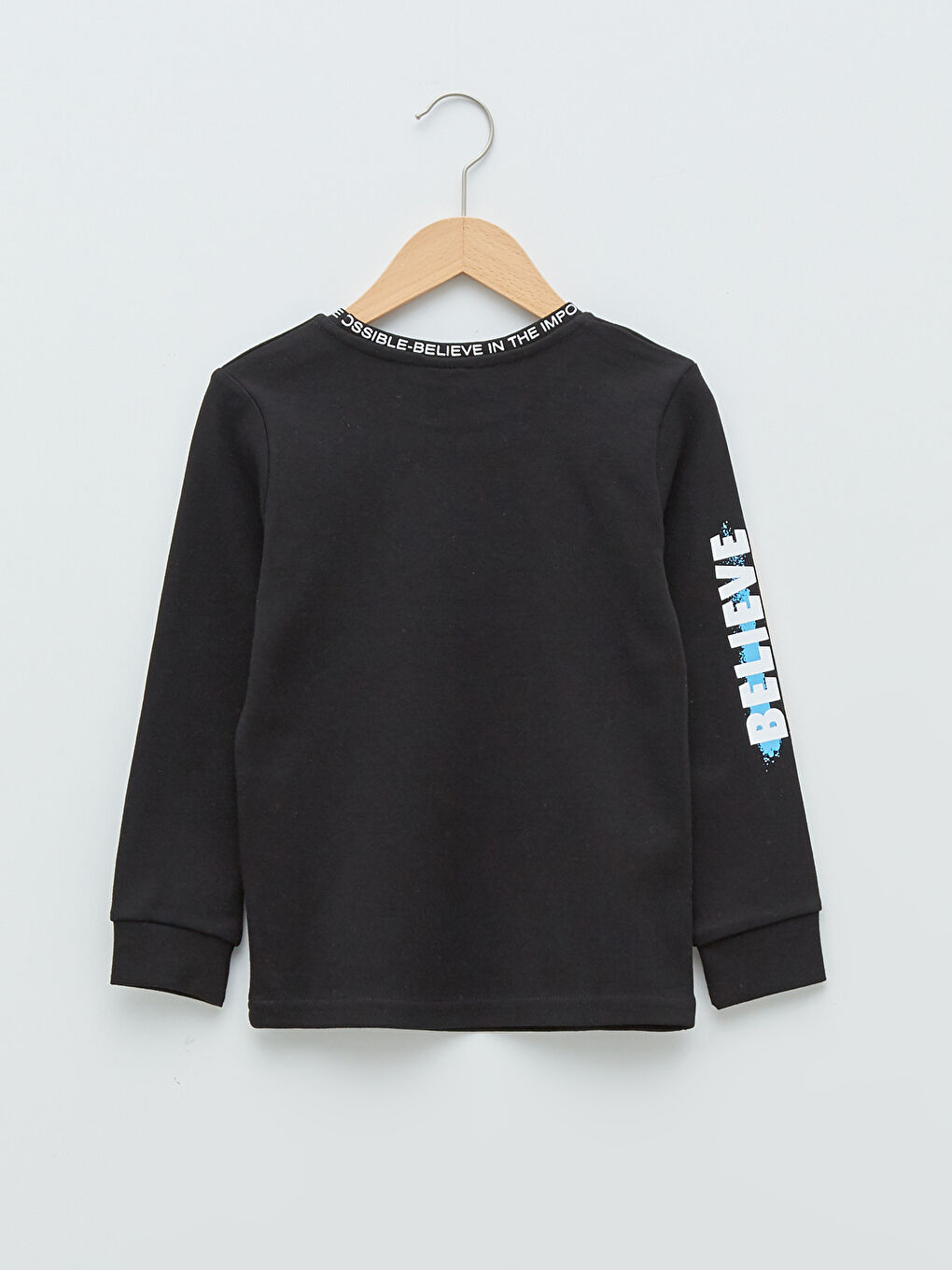 Siyah Bisiklet Yaka Baskılı Uzun Kollu Erkek Çocuk Sweatshirt-1