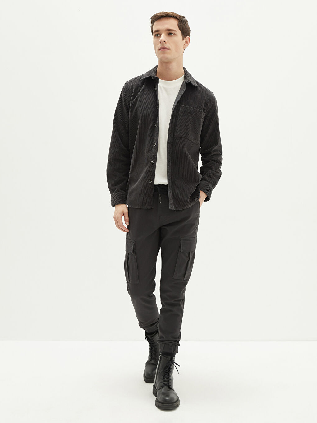 قميص رجالي كم طويل قطيفة بقصة عادية-2