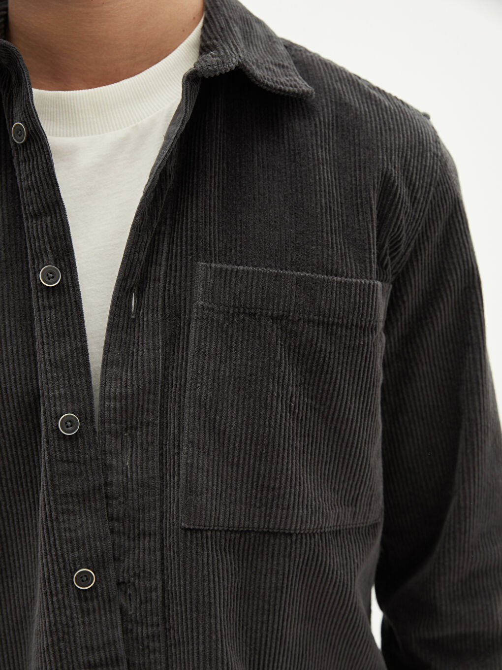 قميص رجالي كم طويل قطيفة بقصة عادية-3