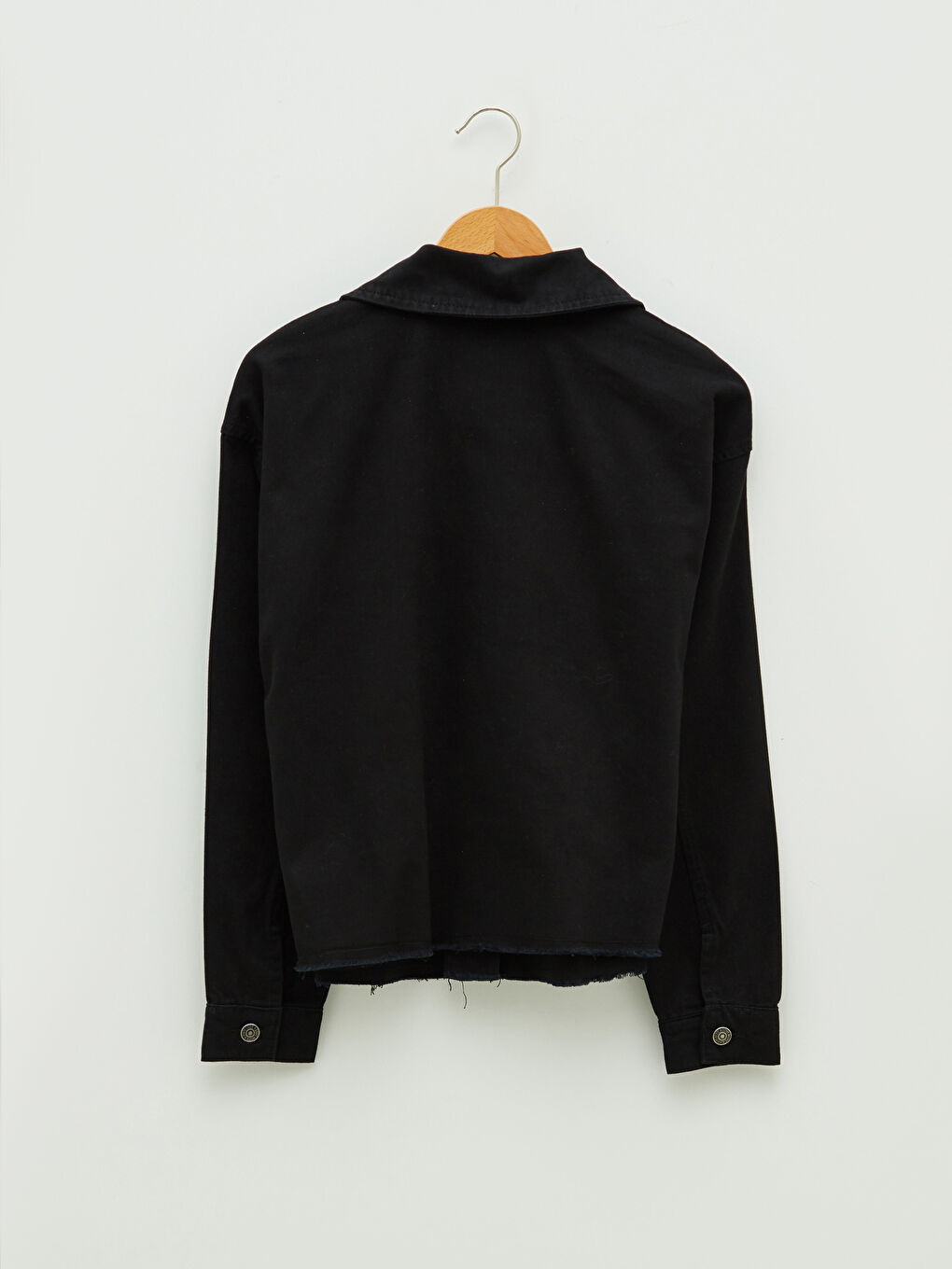 Siyah Gömlek Yaka Düz Uzun Kollu Cep Detaylı Poplin Kadın Ceket-7