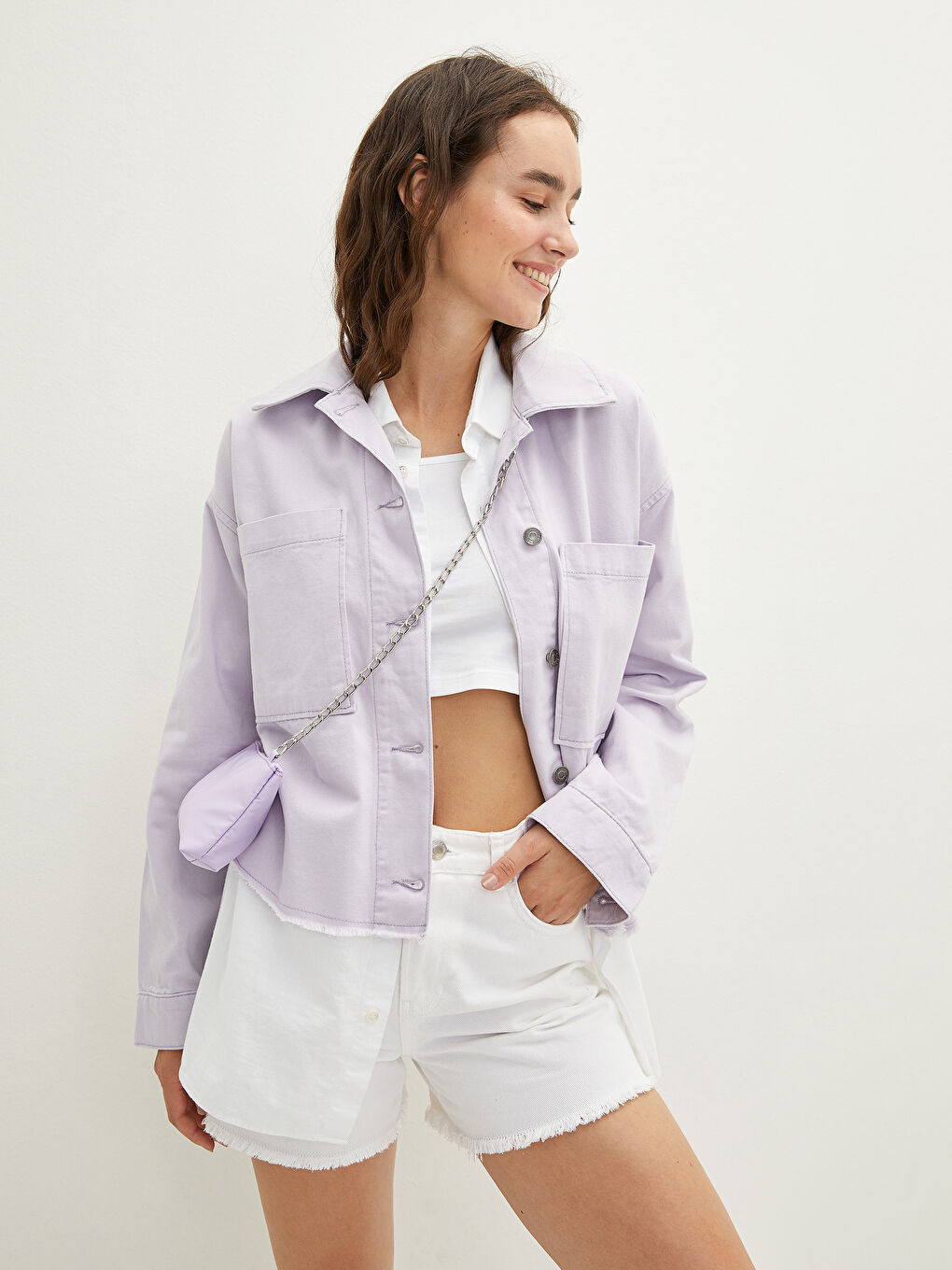 Shirt Collar Straight Long Sleeved Pocket Detailed Poplin Women's Jacket