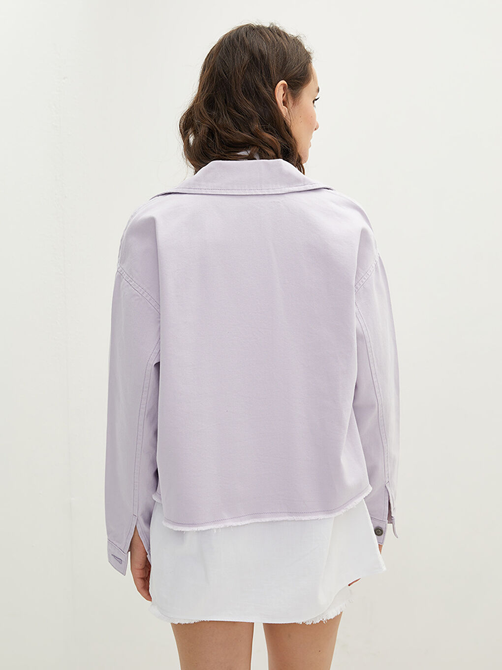 Shirt Collar Straight Long Sleeved Pocket Detailed Poplin Women's Jacket-4