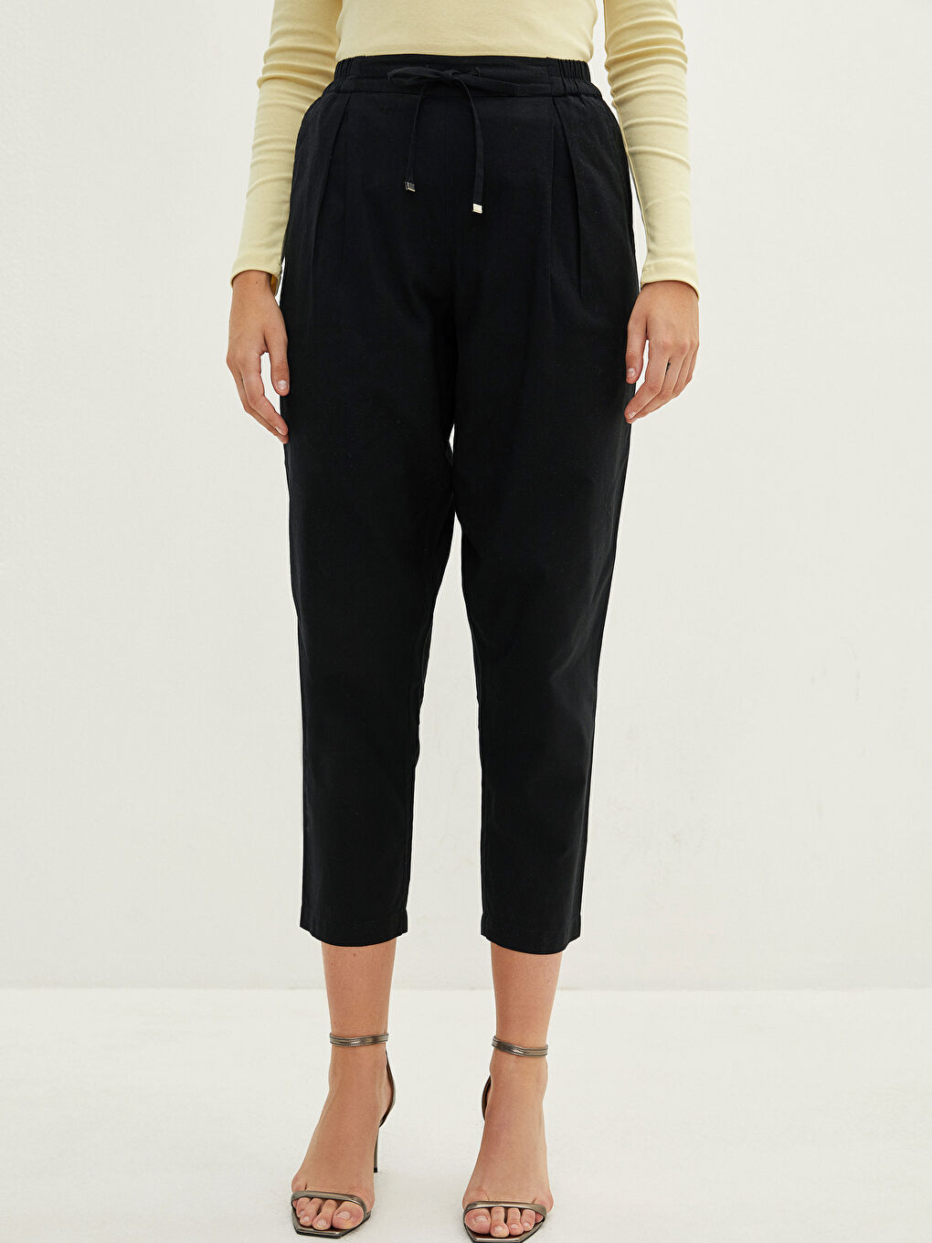 سروال نساء بخصر مطاطي وتفاصيل رباط-2