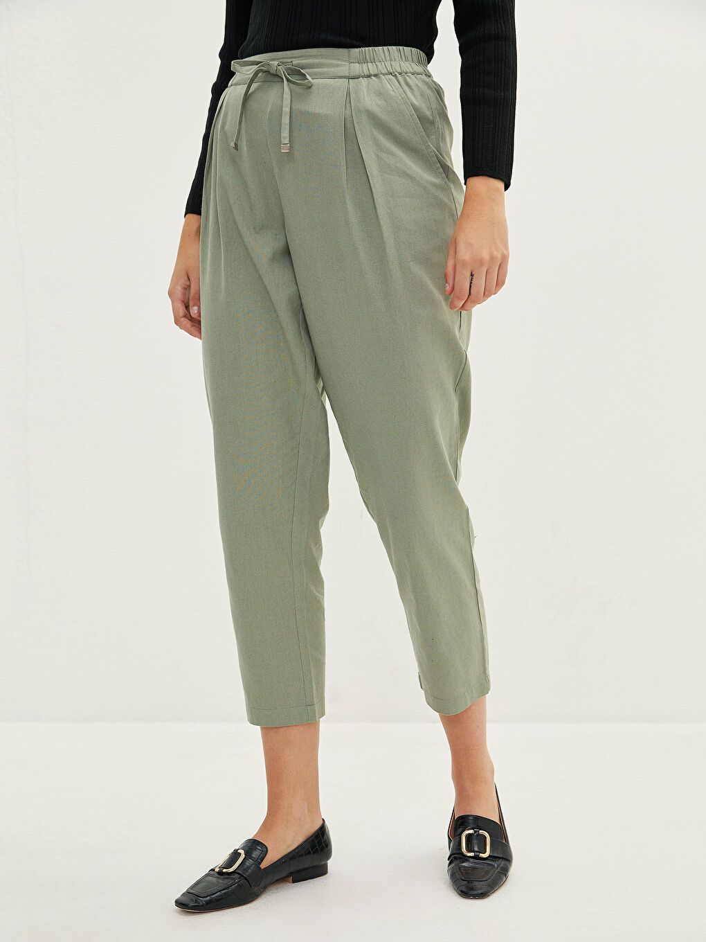 سروال نساء بخصر مطاطي وتفاصيل رباط-2