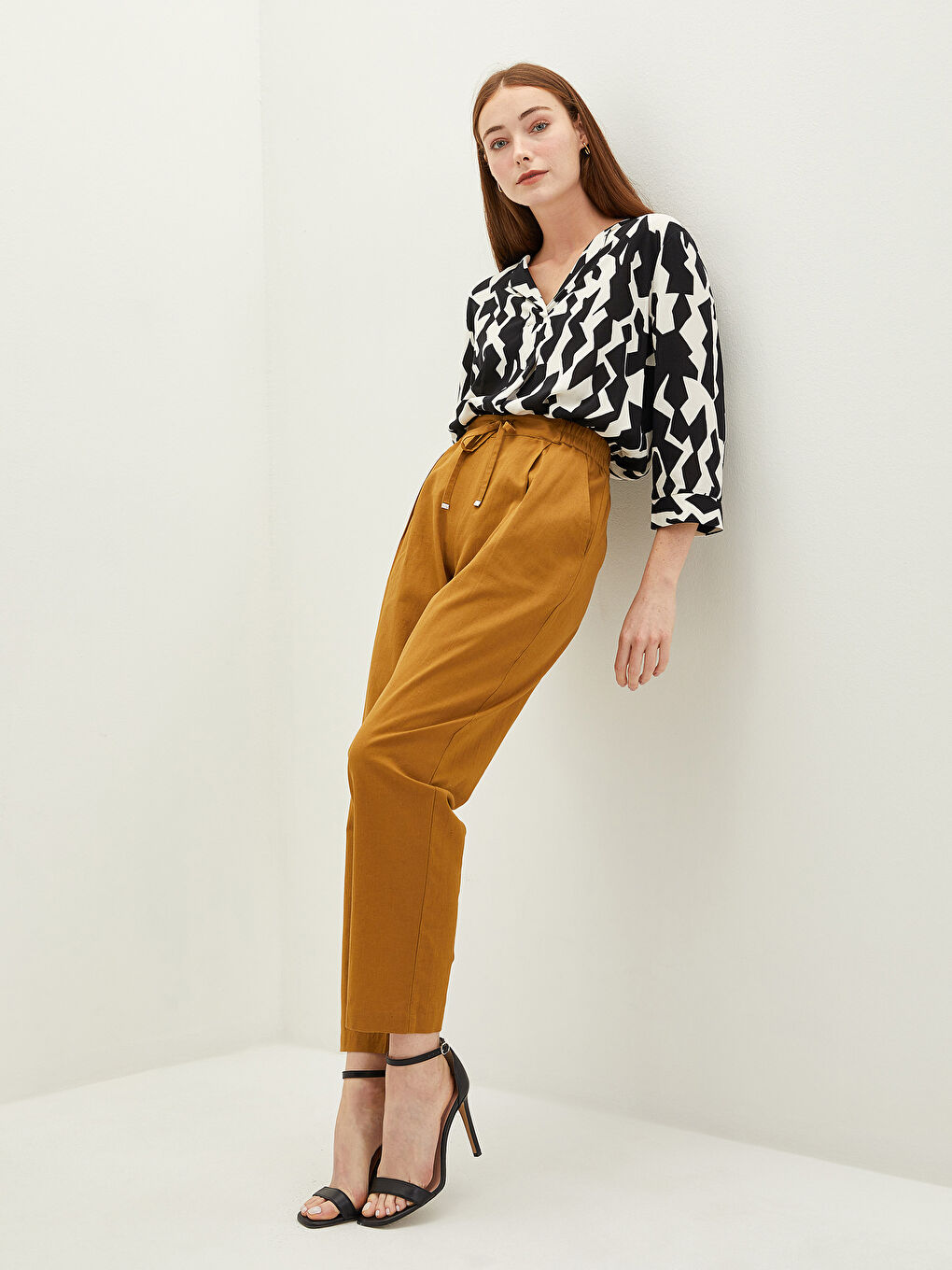 Women's Trousers with Elastic Waist and Tie Detail-1