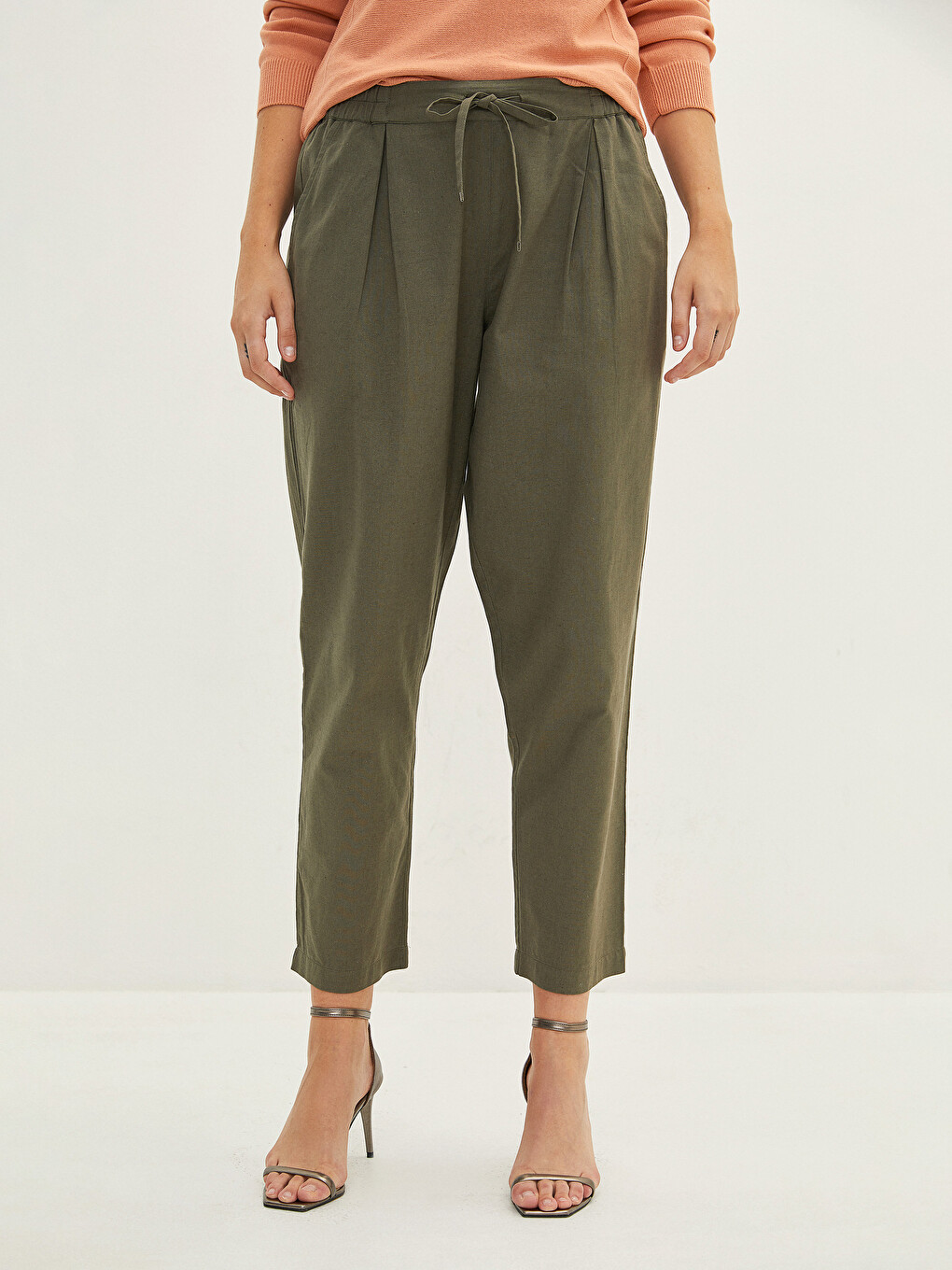 Women's Trousers With Elastic Waist And Tie Detail-2