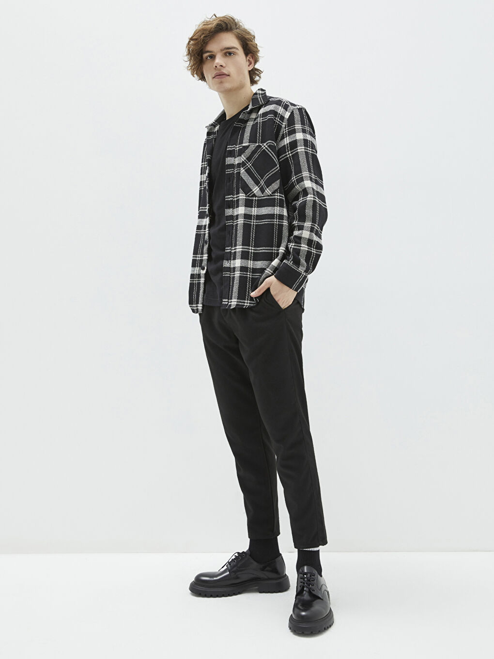 Regular Fit Long Sleeve Plaid Men's Flannel Shirt Jacket