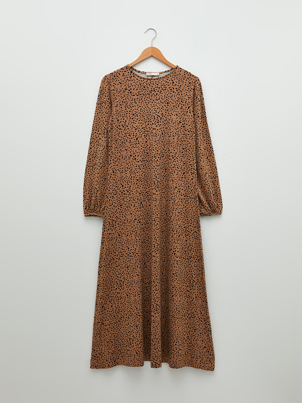 Crew Neck Patterned Long Sleeve A Cut Viscose Women's Dress-5