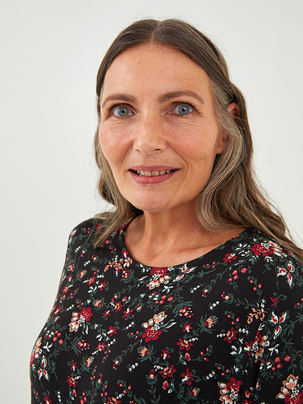 Rochie pentru Femei cu Guler Rotund Floral Mânecă Lungă Croiala A din Vâscoză-3