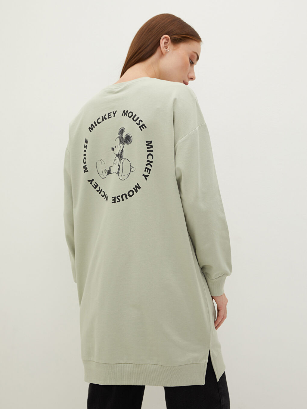 Crew Neck Mickey Mouse Printed Women's Sweatshirt Tunic