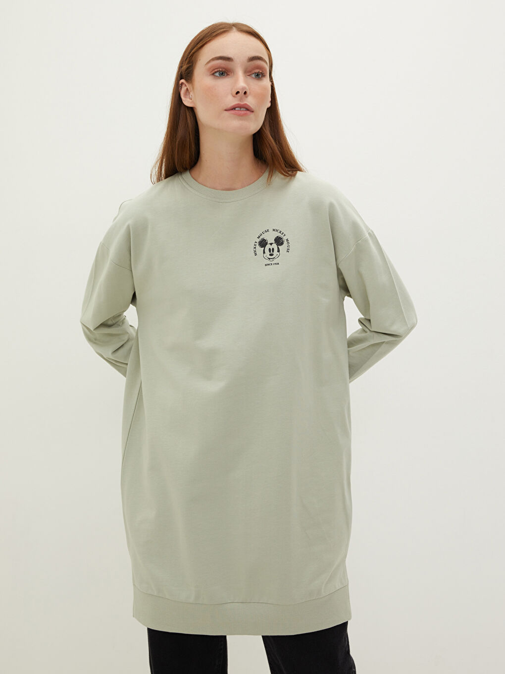 Crew Neck Mickey Mouse Printed Women's Sweatshirt Tunic-1