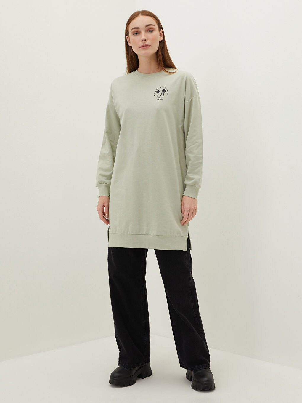 Crew Neck Mickey Mouse Printed Women's Sweatshirt Tunic-2